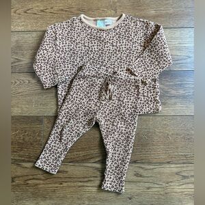 Zara Leopard Animal Print Waffle Shirt and Pants Matching Set 12-18 months